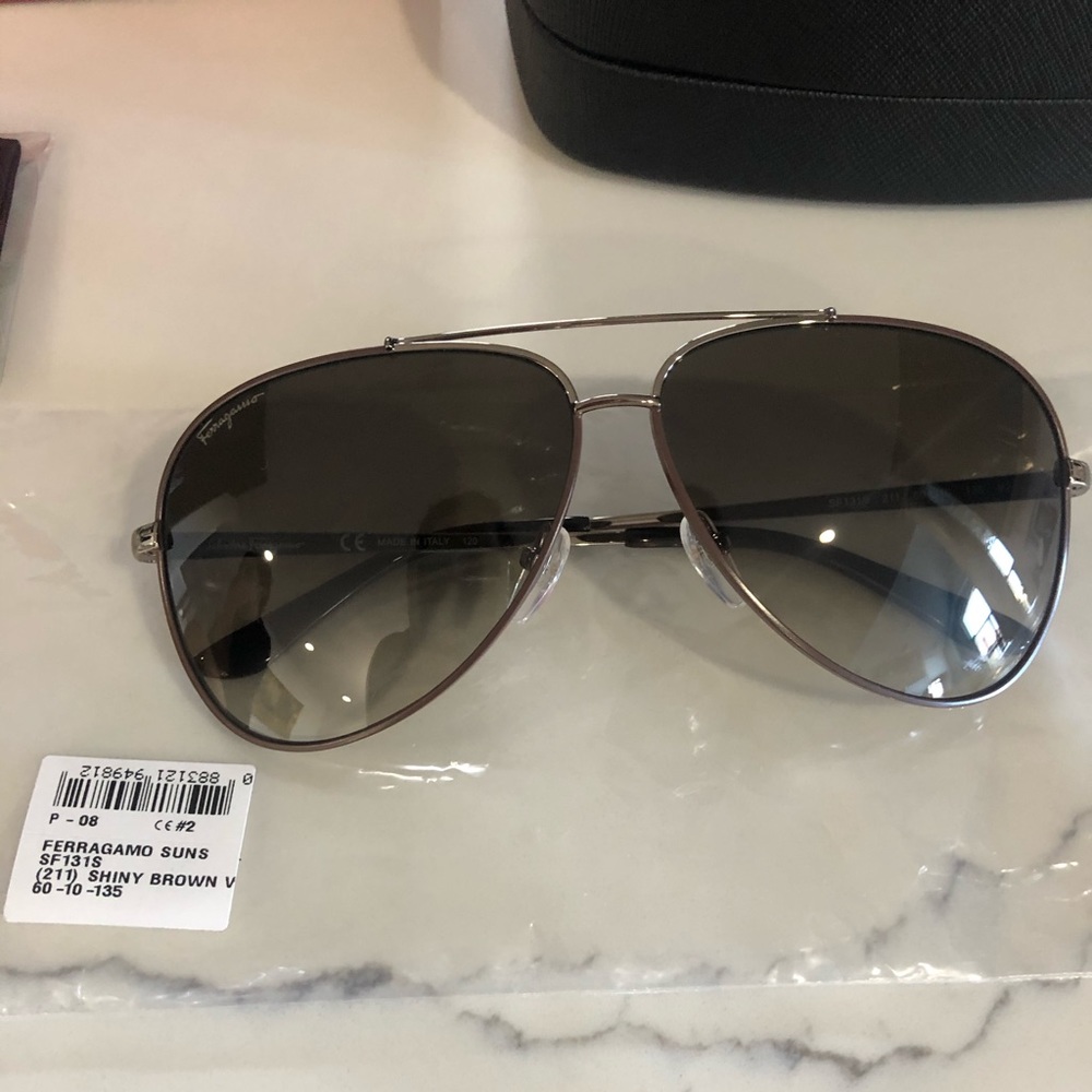 Salvatore Ferragamo Brown Aviator Sunglasses - Picture 3 of 7